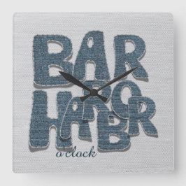 Relógio Quadrado Bar Harbor Maine Denim Letter Wall Clock