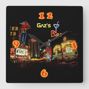 Relógio Quadrado Bar pessoal da casa de Neon Vegas