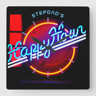 Relógio Quadrado Bar STEPDAD Mancave Den Clock Neon - Personalizáv