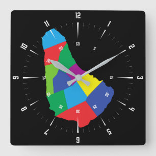 Relógio Quadrado Barbados Map Square Wall Clock