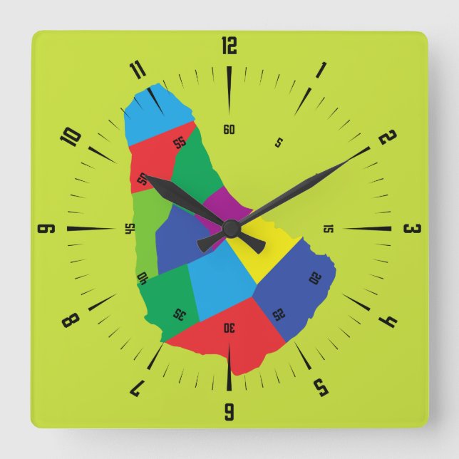 Relógio Quadrado Barbados Map Square Wall Clock (Frente)