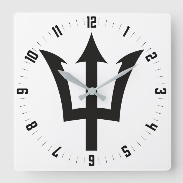 Relógio Quadrado Barbados Trident Square Wall Clock (Frente)