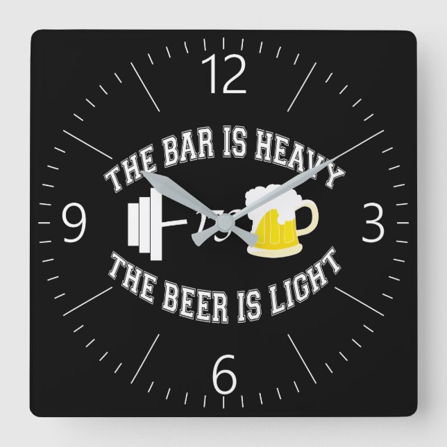 Relógio Quadrado Barbell vs cerveja (Frente)