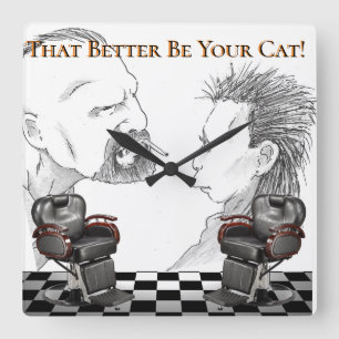 Relógio Quadrado Barber Shop  Black, White, Checkers