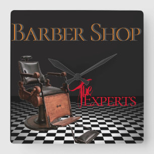 Relógio Quadrado Barber Shop Vintage Black, White, Checkers