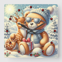 Relógio Quadrado Bärchen Rehkitz Weihnachten Christmas