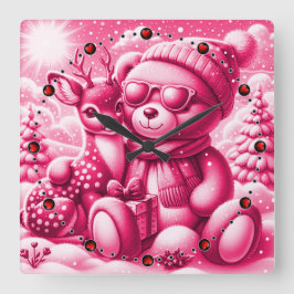 Relógio Quadrado Bärchen Rehkitz Weihnachten Christmas