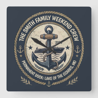 Relógio Quadrado Barco de Lago Vintage Personalizado Família Equipe