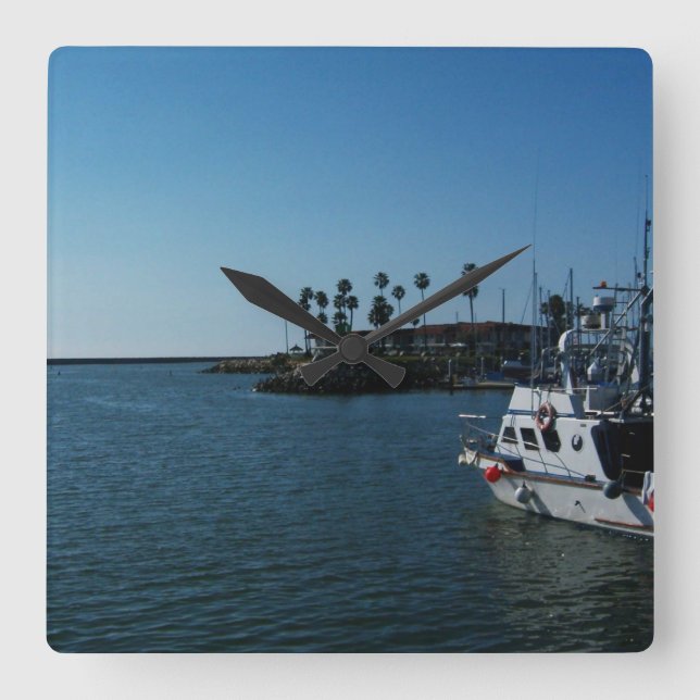 Relógio Quadrado Barco em Oceanside, CA Wall Clock (Frente)