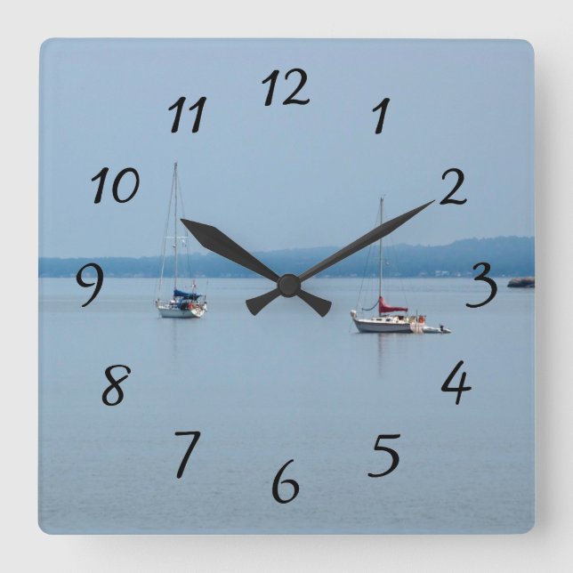 Relógio Quadrado Barcos à vela no rio (Frente)