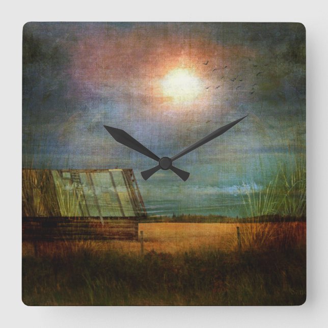 Relógio Quadrado Barraca no canto da pradaria (Frente)