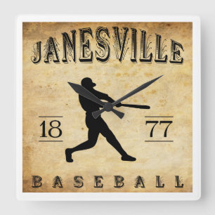 Relógio Quadrado Basebol 1877 de Janesville Wisconsin