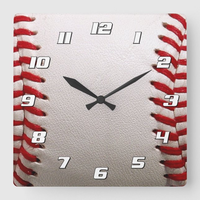 Relógio Quadrado Basebol e Softbol Costura Vermelha (Frente)