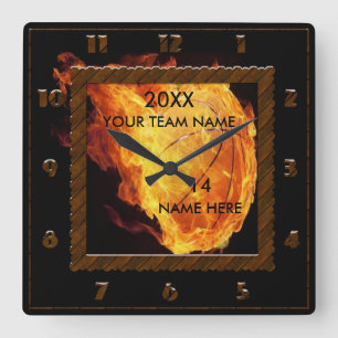 Relógio Quadrado Basketball brown and black clock with Player Name