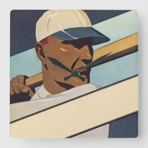 Relógio Quadrado Batedor de Baseball Esportivo Vintage, Arte Estili