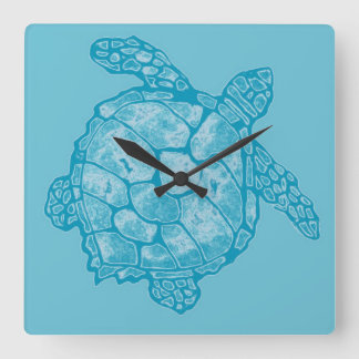 Relógio Quadrado Batik Sea Turtle Square Wall Clock