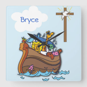 Relógio Quadrado Batismo de Bebê de Arca de Noah Personalizável,