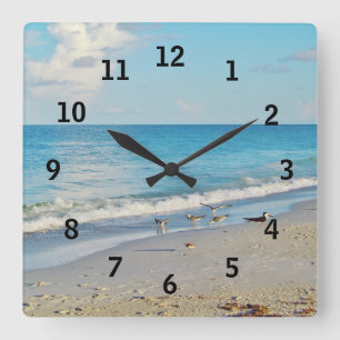 Relógio Quadrado Beach Birds Wall Clock