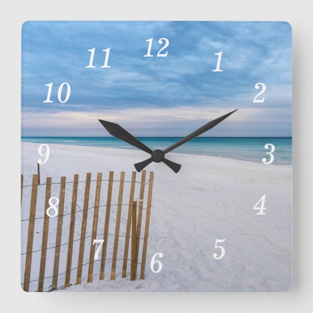 Relógio Quadrado Beach Fence Morning Destin Florida Wall Clock (Frente)