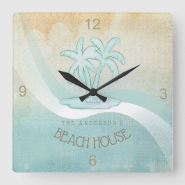 Relógio Quadrado Beach House Palm Trees Aqua ID623