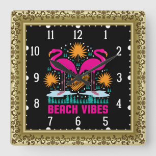 Relógio Quadrado Beach Vibes Pink Flamingos-19501