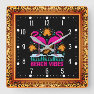 Relógio Quadrado Beach Vibes Pink Flamingos-19501