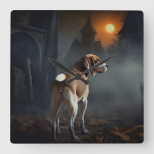 Relógio Quadrado Beagle Halloween Assustador