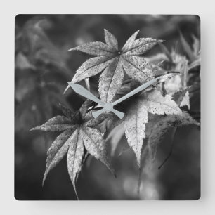 Relógio Quadrado Beautiful Japanese Maple Leaf Portrait in B/W