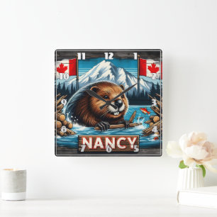Relógio Quadrado Beaver com Stick por Sinalizadores Canadianos