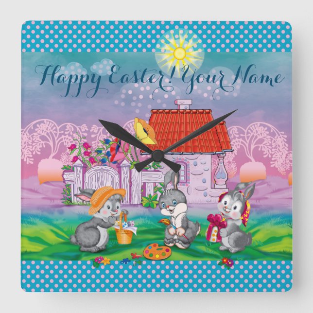 Relógio Quadrado Bebê Bunny pequeno (Frente)