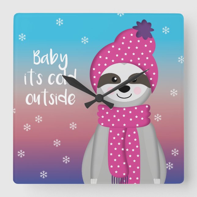 Relógio Quadrado Bebê está frio fora de Sloth (Frente)