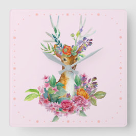 Relógio Quadrado Bebê Floral Pintado com Aquarela Nurserria Bebê