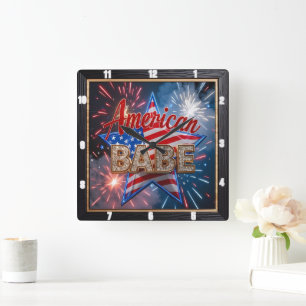 Relógio Quadrado Bebê Patriota Bandeira Americana