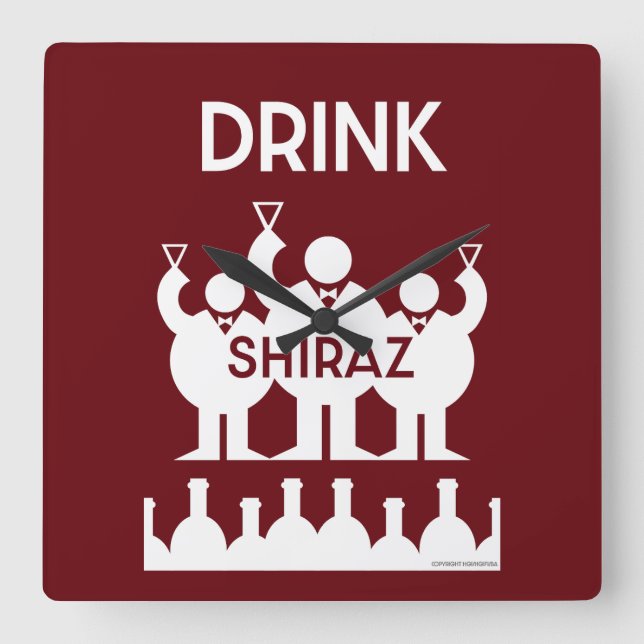 Relógio Quadrado Bebedores de Vinho Shiraz (Frente)