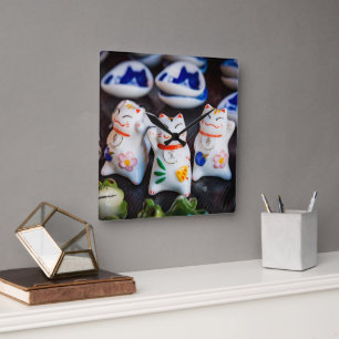 Relógio Quadrado Beckoning - figurinos de gatos