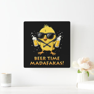 Relógio Quadrado Beer Time Madafakas Meme Pato Goose Retro