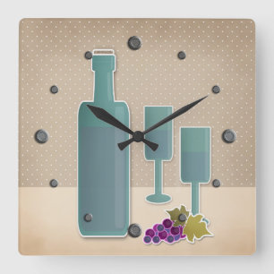 Relógio Quadrado Beige grunge retro vintage vidros de uva polpa