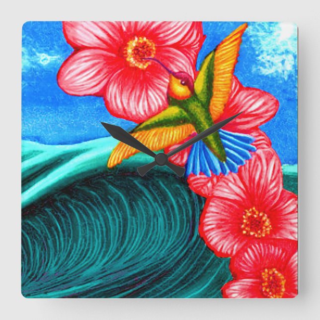 Relógio Quadrado Beija-flor Oceano (Frente)