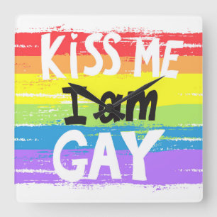 Relógio Quadrado Beija-Me Eu Sou Gay