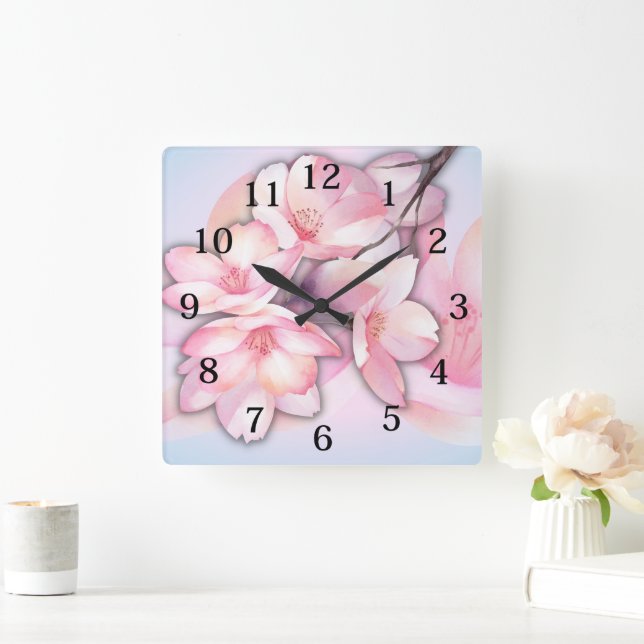Relógio Quadrado Bela Cherry Blossom Acrywall Clock (Lar)