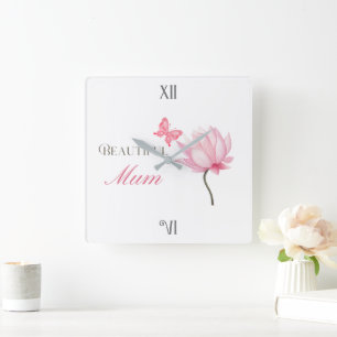 Relógio Quadrado Bela Mãe Rosa Lótus, Dia das Mães, Aniversário