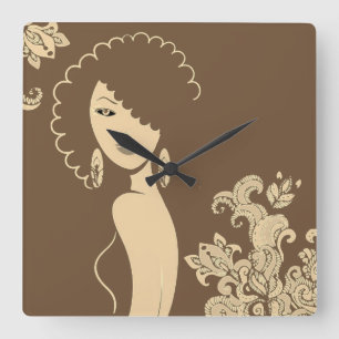 Relógio Quadrado Bela Mulher de Cabelo Natural