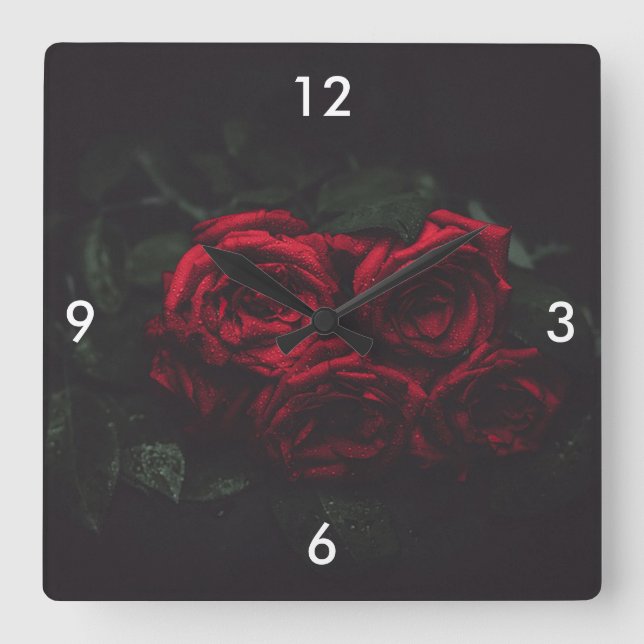 Relógio Quadrado Belas Rosas vermelhas (Frente)