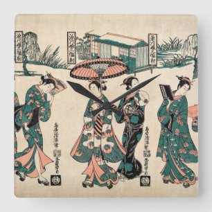 Relógio Quadrado Beleza de Fukagawa. Triptych