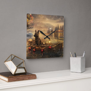 Relógio Quadrado Belga Malinoi Natal Voyage Festiva