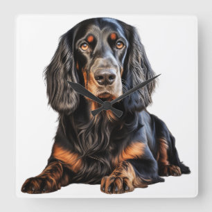RELÓGIO QUADRADO BELO CACHORRO PRETO E TAN GORDON SETTER