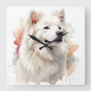 RELÓGIO QUADRADO BELO CÃO SAMOÍDO DE FLUXFY BRANCO