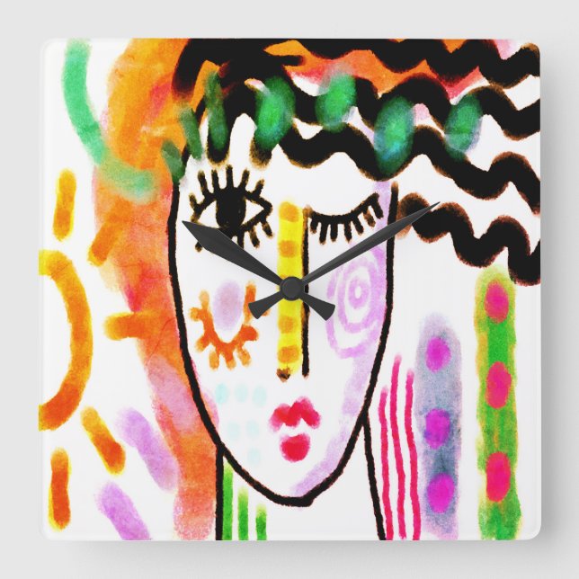 Relógio Quadrado Belo Dia de Arte Abstrato (Frente)