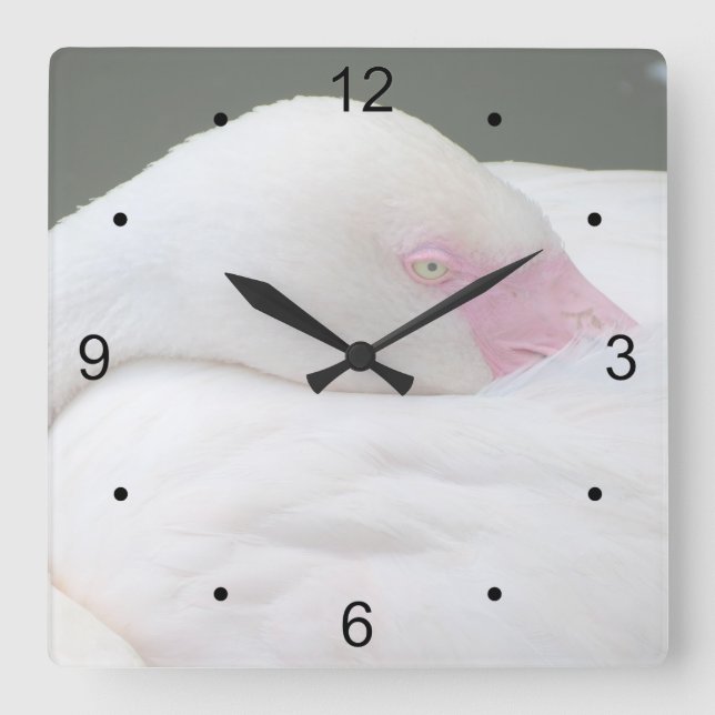Relógio Quadrado Belo Flamingo Branco (Frente)