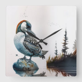 Relógio Quadrado belo leão sobre a água em aquarela